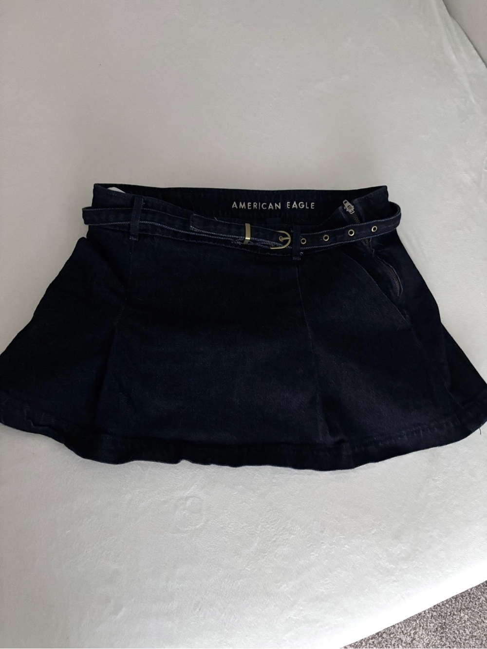 American Eagle Outfitters Dark Denim Low Rise Mini Skort with Belt and shorts